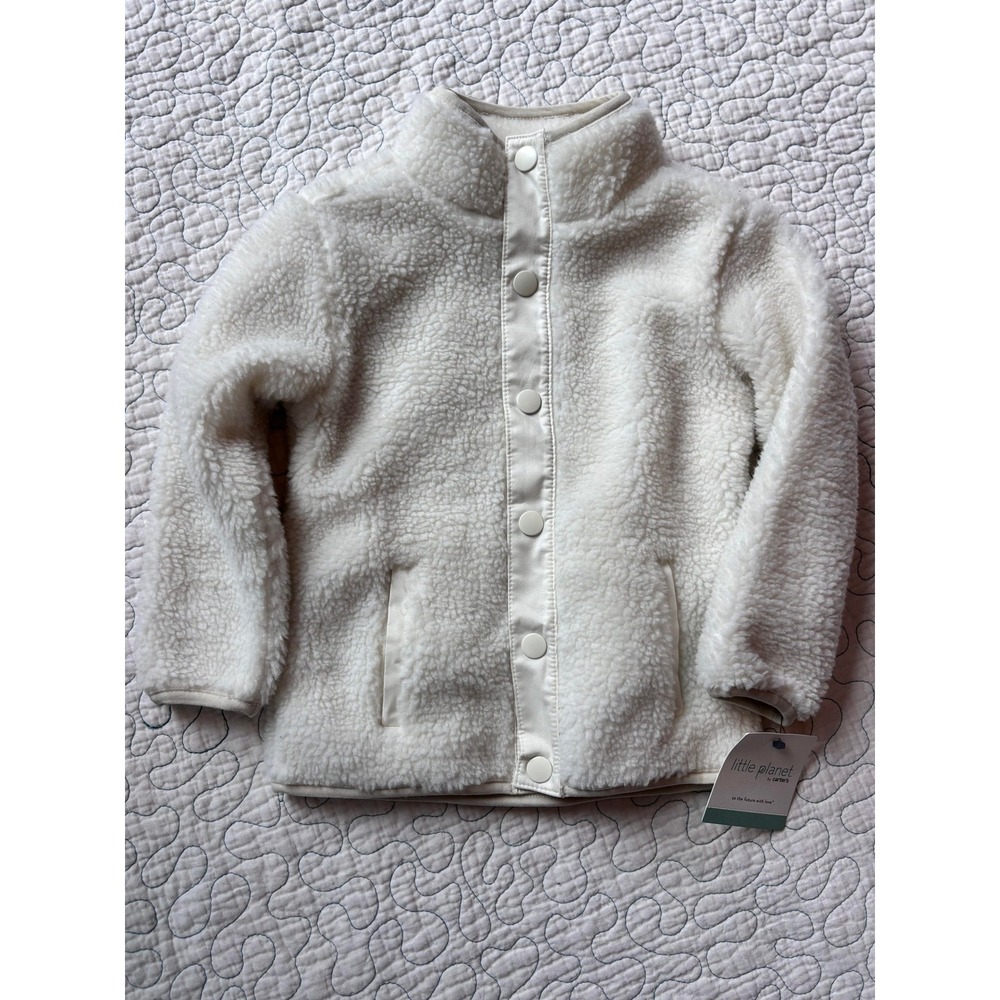 Little Planet by Carter's Toddler 2T Sherpa Fleece Snap Jacket Ivory Cream